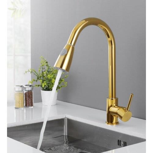 Tuqiu Kitchen Faucet Nickel Brushed Chrome Sink Mixer Tap 360 degree rotation kitchen mixer taps Kitchen Tap Pull Down Spring