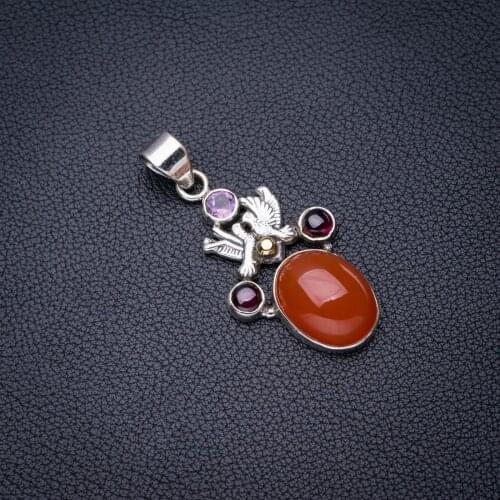 StarGems Natural Carnelian Amethyst Pigeon Handmade 925 Sterling Silver Pendant 2" E4069