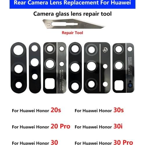 2pcs, For Huawei Honor X10 30S 30 Lite Y7 Pro Y6 Y9 Prime 2019 P20 P30 Lite Rear Back Camera Glass Lens with Adhesive
