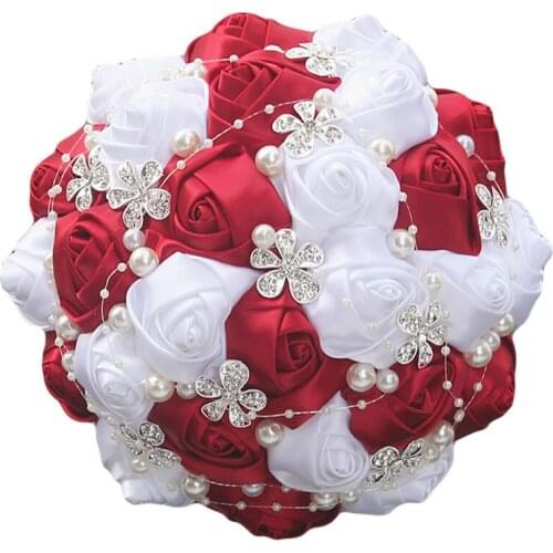 38styles Wedding Bridal Bouquets Beautiful Ribbon Flower Five-flower Beaded Bouquet Bride Hand-held Flowers Groom Dance Decor