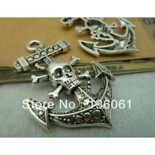 Thick Skull Anchor Pendants Wholesale Fashion Vintage Silvers Charms For Bracelet Necklace Jewelry Making DIY 5pcs 33x50mm