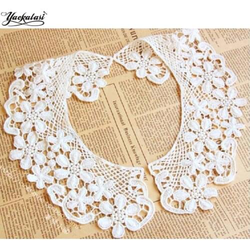 YACKALASI 5 Pairs/Lot 100% Cotton Lace Collar 3D Floral Embroidery Applique Trim Flower Patches 27*8cm