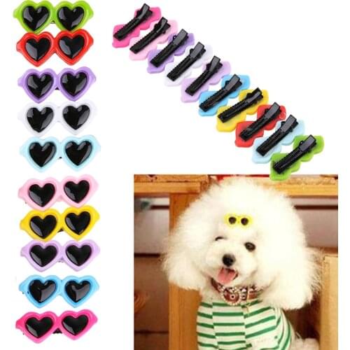 10pcs/Set Pet Lovely Heart Sunglasses Hairpins Pet Dog Bows Hair Clips for Small Puppy Dogs Cat Yorkie Teddy Pet Hair Decor