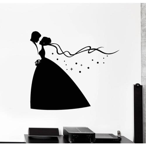 Bride Groom Wedding Murals Vinyl Wall Decal Family Boutique Stickers Bedroom Wall Decor Posters Large Size Gold Decals LC1508