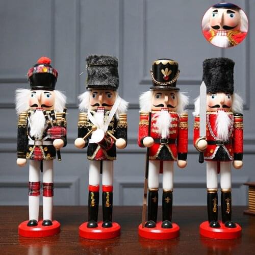 1pcs 30cm Vintage Handcraft Wooden Nutcracker Doll Soldier Home Party Decoration Christmas Desktop Ornaments Gift