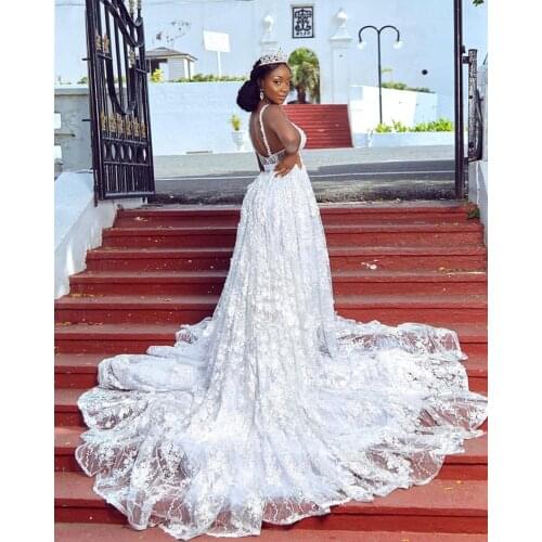 2021 New Arrival Africa Design Full Handwork Lace Sheath Wedding Dress Backless Gowns Custom Made Bridal Gown