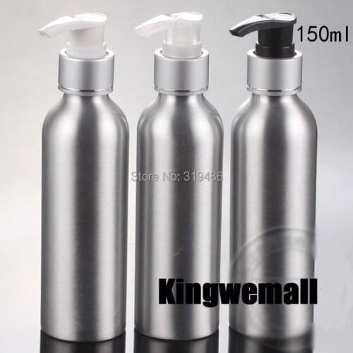 300pcs/lot Cosmetic Packaging 150ml Aluminum Lotion bottle, Metal Container with Silver Press Pump, DIY Liquid Storage Tool
