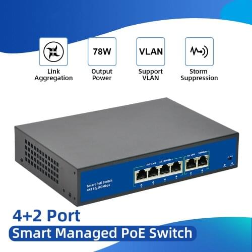 4+2 Ports POE 100 Mbps Switch With Camera Lighting VLAN 6-port POE SwitchPoE Ethernet Switch PoE 52V switch