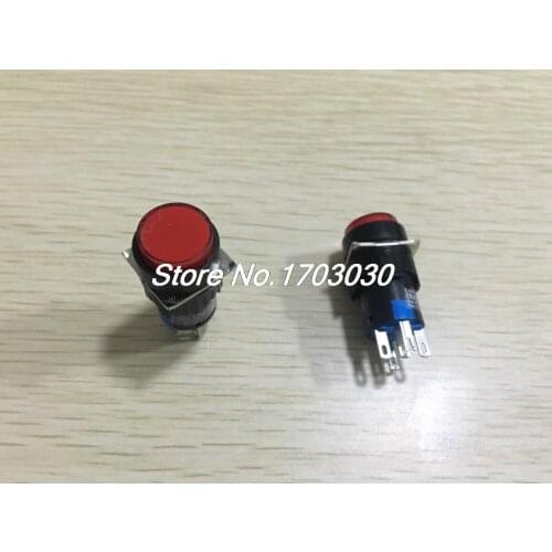 5 Pcs AC 220V Red LED Light Momentary SPDT Round 16mm Push Button Switch AC 250V 5A