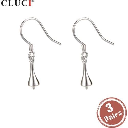 CLUCI 3 pair wholesale 925 Sterling Silver Earrings for Women Jewelry Silver 925 Pearl Earrings Mounting Drop Earrings SE011SB