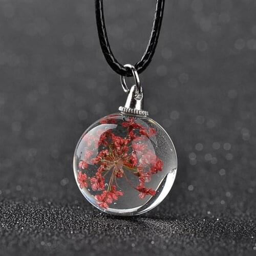 Coxeer 1pc Creative Dried Flower Pendant Decor Necklace Retro Charm Necklace Jewelry Accessories For Women Girls