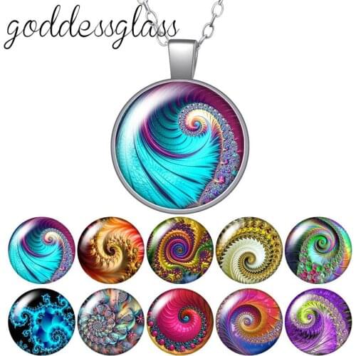 Colorful screw thread Rotating patterns Round Glass glass cabochon silver plated/Crystal pendant necklace jewelry for Gift