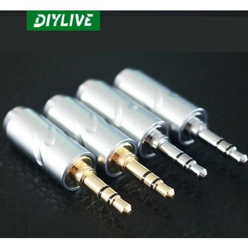 DIYLIVE Taiwan custom version 3 pole plated white gold 3.5mm headphone plug repair headphone connector AUX audio cable