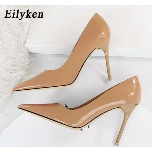 Eilyken New Brand Pointed High Heels Patent Leather Fashion Thin Heel Women Slip-on Wedding Pumps Shoes Size 34-43