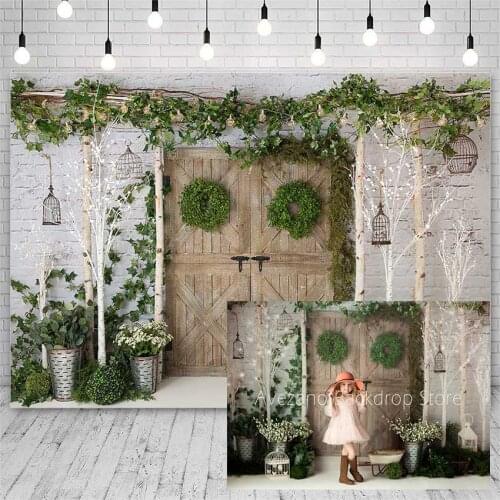 Avezano Merry Christmas Backdrops Winter Wooden Door Mistletoe Wreath Green Plants Photography Background Photo Studio Photocall