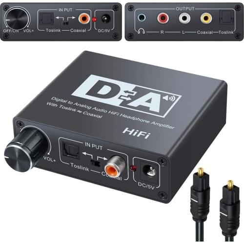 Hifi DAC Amp Digital To Analog Audio Converter RCA 3.5mm Headphone Amplifier Toslink Optical Coaxial Output
