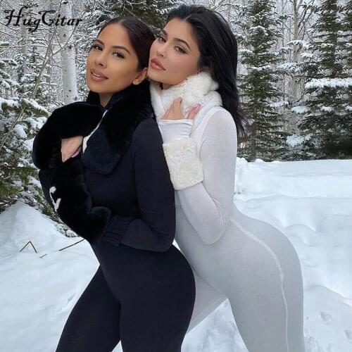 Hugcitar 2020 long sleeve solid bodycon jumpsuit spring women new fashion streetwear outfits sporty body