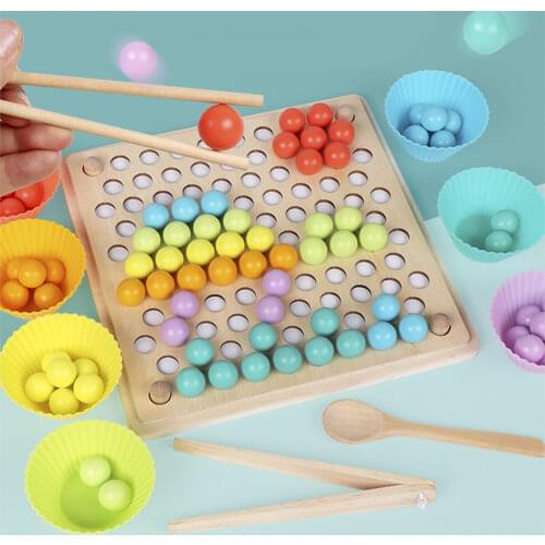Early Education Puzzle Game Wooden Clip Small Ball Toy Montessori Interactive Hand-eye Coordination Training Clip Beads Game Toy