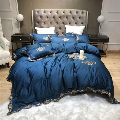 600TC Egyptian cotton blue pink embroidery Bedding Set Duvet Cover set Pillowcase comforter bedclothes palace bed linen