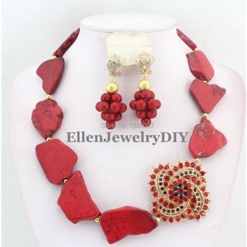 Red African hot Jewelry Set Nigerian African Wedding Beads Jewelry Set hot Beads Necklace Set W7562