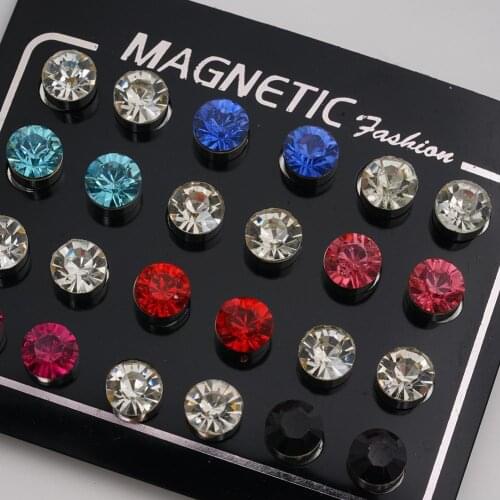 24pcs/set Magnet Crystal Round Stud Earrings Non Piercing Clip On Ear Earrings For Mens Womens Strong Magnetic Fake Earrings