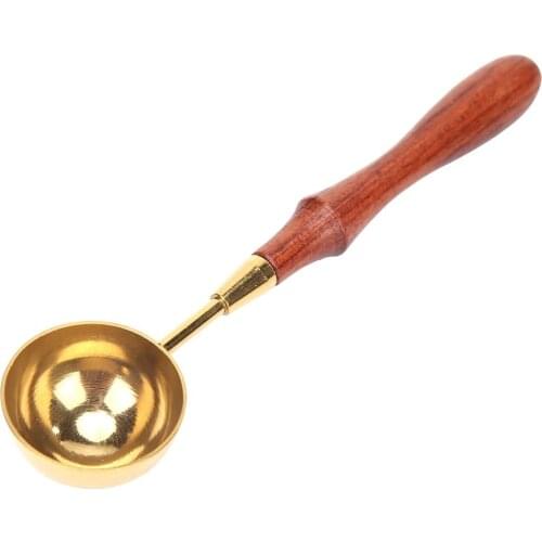 Metal Brass Lacquer Spoon Durable Sealing Wax Spoon with Wooden Long Handle Stamp Wax Melting Furnace Pot Firing Tool