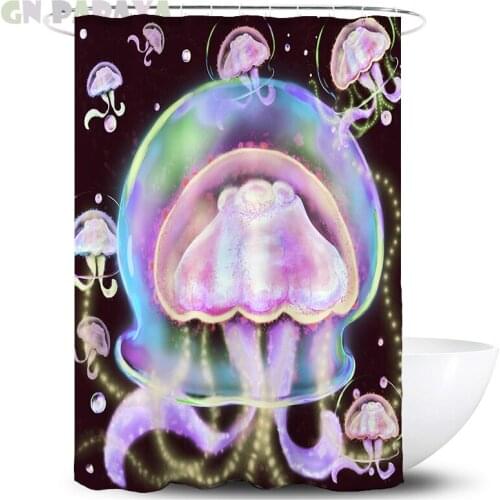 Jellyfish cute Psychedelic Bath Curtains Waterproof Polyester Fabric cute bottle Shower Curtains Screen with Hooks Accessories
