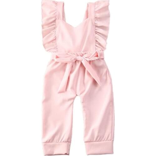 Fshion Newborn Baby Girl Jumpsuit Solid Color Sleeveless Ruffled Romper with Belt for Daily Wear Summer Casual Clothes