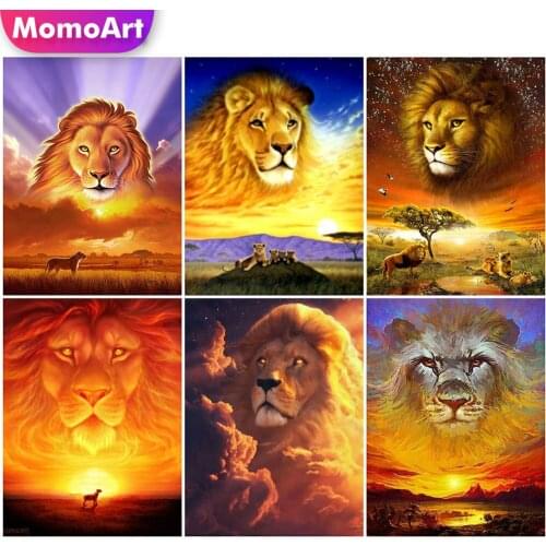 MomoArt Lion Diamond Embroidery Full Drill Square 5D Diamond Painting Tiger Cross Stitch Mosaic Animal Rhinestones Home Decor