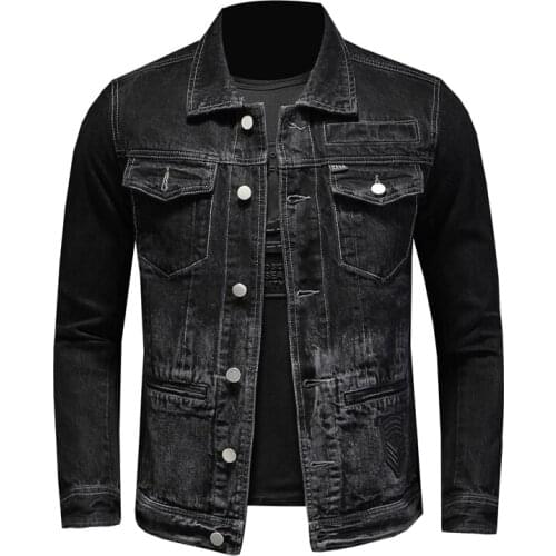 2021 Denim Jacket Men Fashion Motorcycle Jeans Jackets Mens Causal Oversized Cotton Casual Black Denim Jacket Man Outerwear Coat