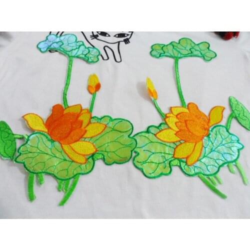 Lotus flower clothes embroidery Iron On patch Sew on Embroidered Applique cheongsam Patches/badges for clothing
