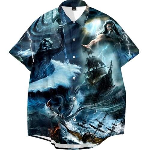 2021 New Arrival Mens Shirts Men Hawaiian Camicias Casual Button Mythical Sea Wild Shirts Printed Short-sleeve Blouses Tops