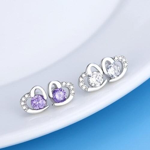 New Trendy Women Cubic Zirconia Inlaid Love Heart Ear Stud Earrings Jewelry Gift