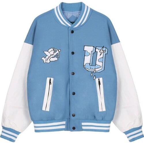 Autumn Cartoon Embroidery Streetwear Bsaeball Jackets Men Hip Hop Casual Color Block Outwear Tops Loose Fit