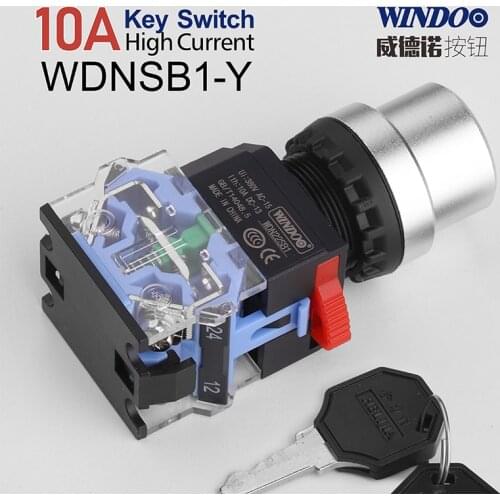 WINDOO 2/3 position can select Plastic key push button switch 22mm 1NO1NC 2NO WDNSB1-Y