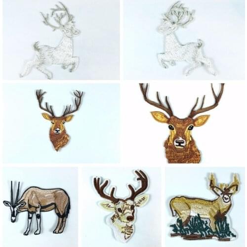 Fine Cartoon Christmas Elk Patches for Kids Clothes Iron on Appliques DIY Stripes Embroidery Deer Stickers Sew on Forest Badges