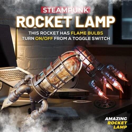 Retro Steampunk Rocket Lamp Decoration Bedside Table Light Industrial Desk Night for Home Ornaments Gifts US/UK/EU/AU Plug