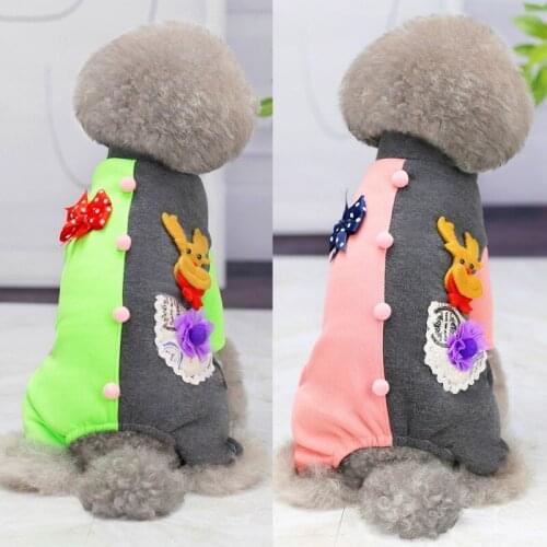 Christmas Dog Jumpsuit Winter Holiday Dog Clothes Patch-work Elk Bowknot Chihuahua Coat Bodysuit Pet Clothes For Small Large Dog