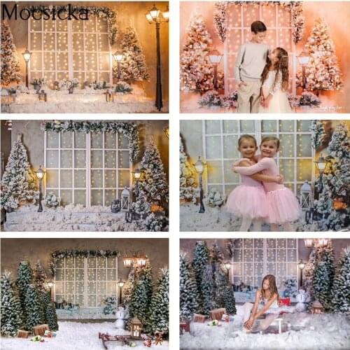 Christmas Window Photography Winter Snow Wonderland Children Birthday Portrait Backdrop Lights Christmas Tree Party Decorations