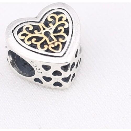 Authentic S925 DIY Jewelry Locked Hearts Charms fit Lady Bracelet Bangle Openwork