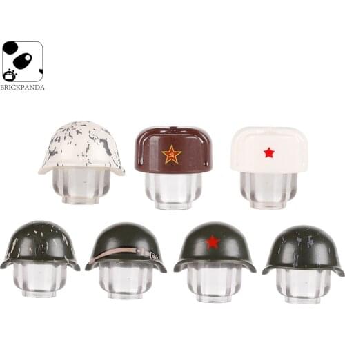 WW2 Helmet Building Block Military US Army Figures Soldiers Weapon Parts Printing Hats Accessries Bricks Toys for Children