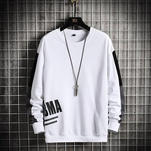 Men Sweatshirt Autumn Streetwear Hip Hop Sweatshirt White Crewneck Pullovers Fashion O-neck Shirt Casual Wear 100% Polyester