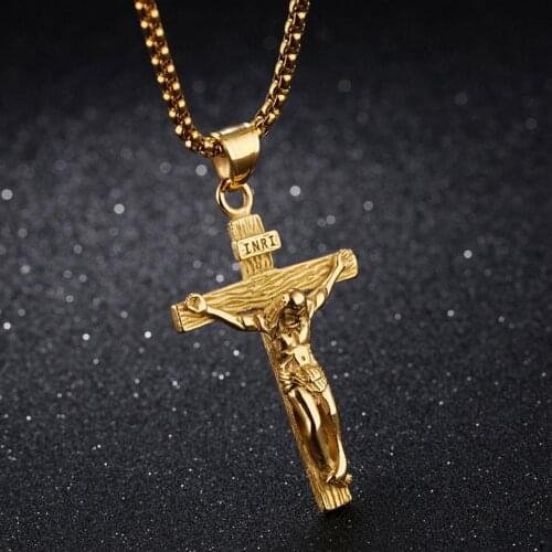 Vintage Cool Mens High Quality Stainless Steel Jesus Cross Pendant Necklace Jewelry Best Christmas Gift 23.6inch Box Chain