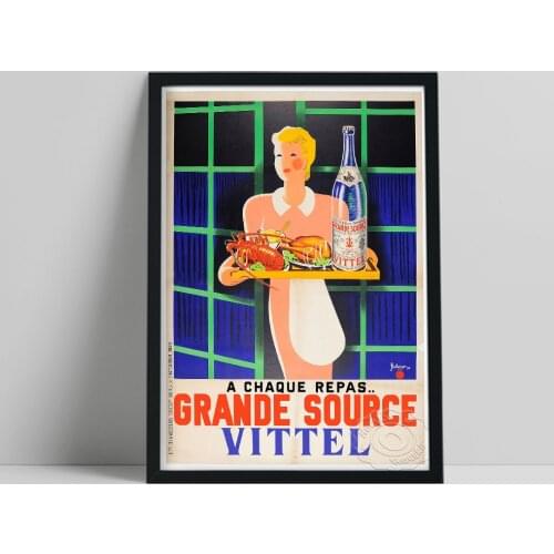 Vintage European Advertising Poster, Grande Source Vittel Mineral Water Drink Canvas Painting, Nordic Nostalgic Style Wall Decor