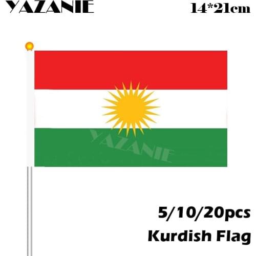 YAZANIE 14*21cm 5/10/20pcs Kurdish Hand Flag Banner Hand Waving National Flag with Plastic Stick Small Custom Flag Drop Shipping