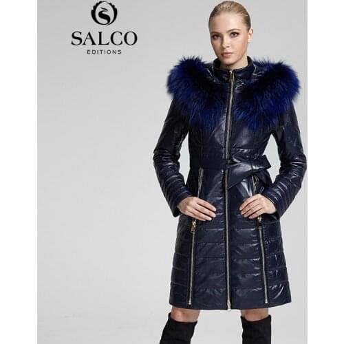 SALCO Free shipping 2019 newest popular in Europe and America long raccoon fur hooded leather jacket ladies section