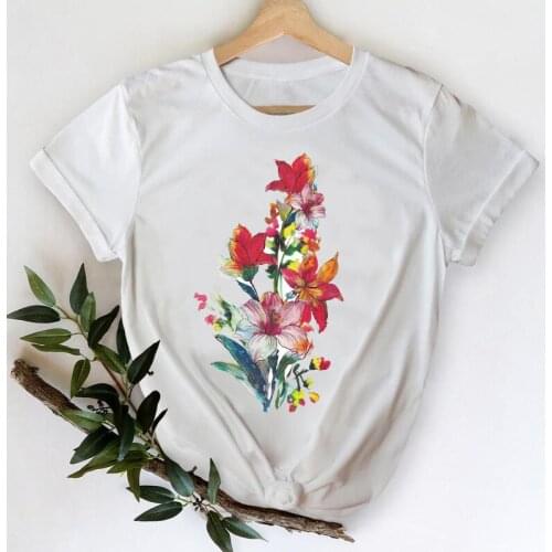 T-shirts Women 2021 Watercolor Flower Floral Short Sleeve Fashion Clothes Stylish Tshirt Top Lady Print Sexy Tee T-Shirt