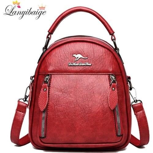 2021 New Women Leather Backpacks Fashion School Bags for Girls Multi-pocket Travel Backpack Multifunction Ladies Shoulder Bags