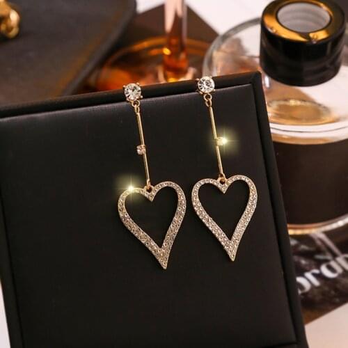 2020 New Dominated contracted Korean temperament fine crystal Drop earrings fashion long shiny Heart modelling Women earrings
