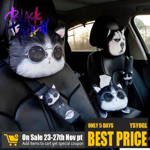 1Pcs Cute Dog Cat Car Headrest Interesting Car Neck Pillow Safety Seat Belt Shoulder Cover Pad Men Women Girls Car Accessories